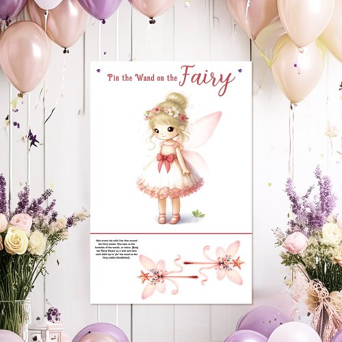 Pin the Wand on the Fairy Birthday Party Game Poster