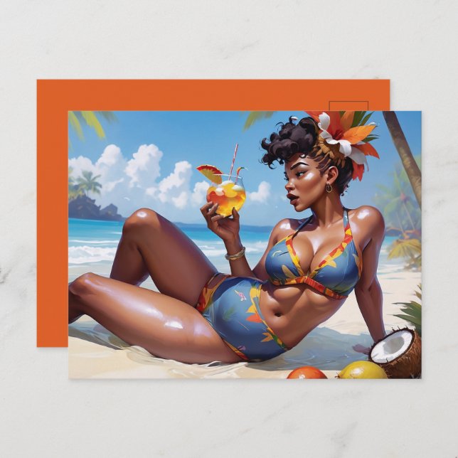 Pin-up at the beach postcard (Front/Back)