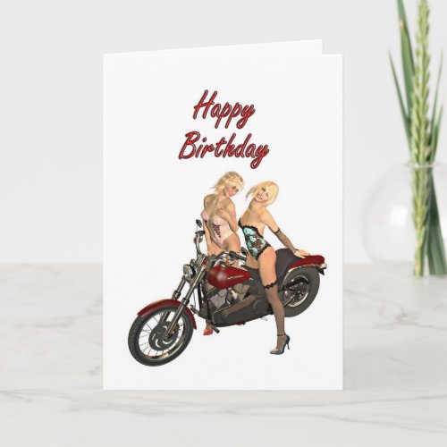Pin_up biker girl birthday card