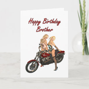 Pin-up biker girls birthday card for Brother