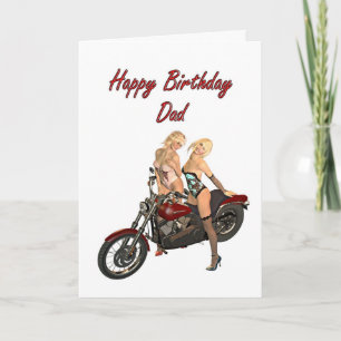 Pin-up biker girls birthday card for Dad