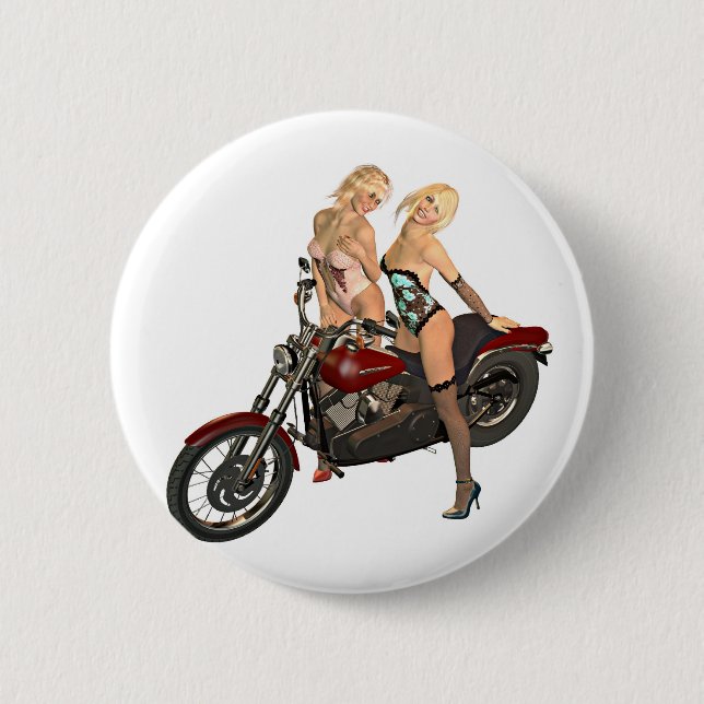 Pin-up biker girls button (Front)