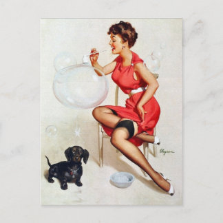 Pin-Up Blowing Bubbles Postcard
