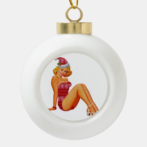 Pin up Christmas girl Ceramic Ball Christmas Ornament