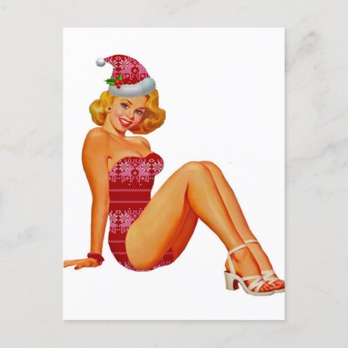 Pin up Christmas girl Postcard
