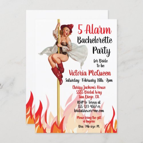 Pin up Fire Pole Lingerie Party Invitation