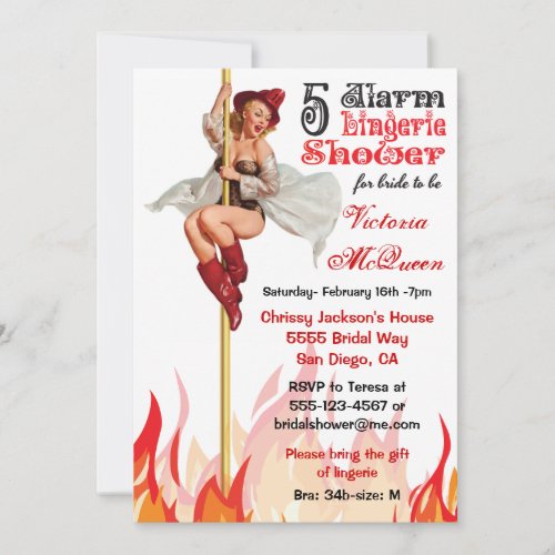 Pin up Fire Pole Lingerie Party Invitation