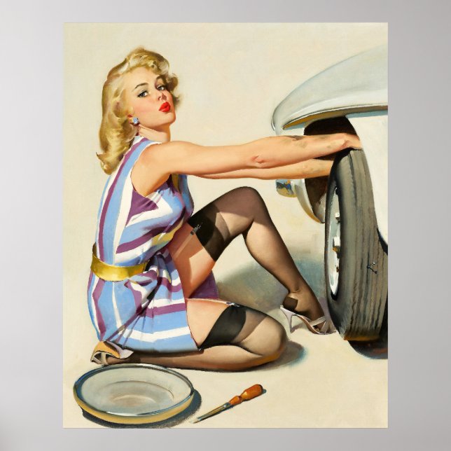 Pin-up Fixing A Car Poster (Front)