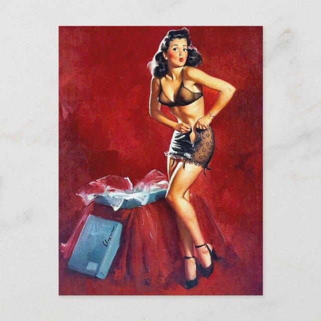 Pin-Up Getting Dressed Postcard (Front)
