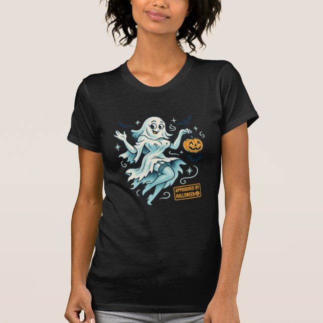 Pin-Up Ghost Girl – Spooky Cute Halloween T-Shirt (Front)