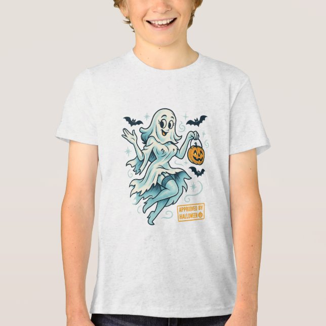 Pin-Up Ghost Girl – Spooky Cute Halloween Tri-Blend Shirt (Front)