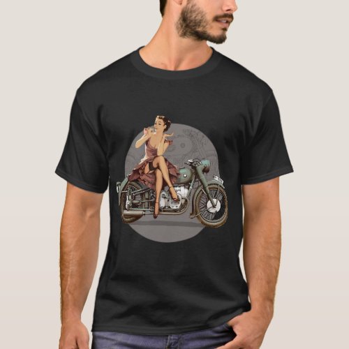 Pin_up girl 1940s motorcycle retro poster WWII T_Shirt