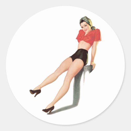 Pin Up Girl 4  GarysRetroGarage Classic Round Sticker