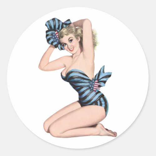 Pin Up Girl 8  GarysRetroGarage Classic Round Sticker