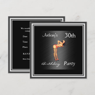Pin-up Girl and Black  Birthday Party Invitation