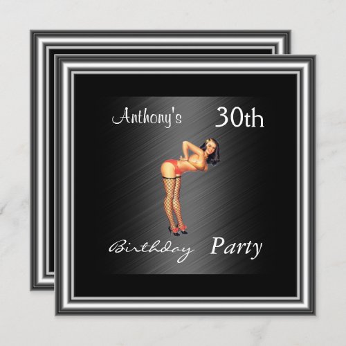 Pin_up Girl and Black  Birthday Party Invitation