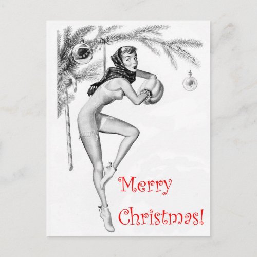 Pin_up girl as Christmas tree decoration vintage Postcard