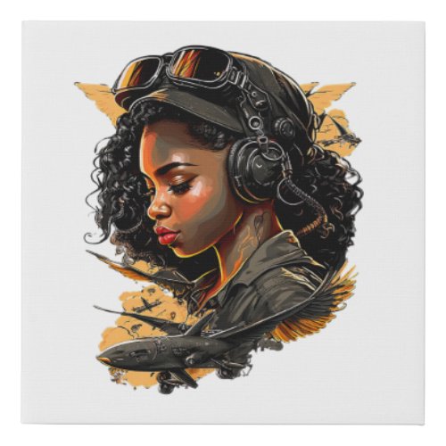 Pin Up Girl Black Woman Bomber Pilot Aviation Faux Canvas Print