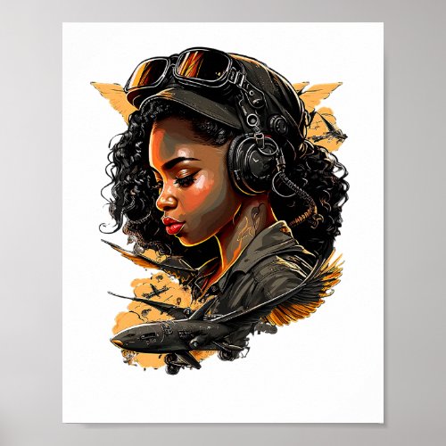 Pin Up Girl Black Woman Bomber Pilot Aviation Poster