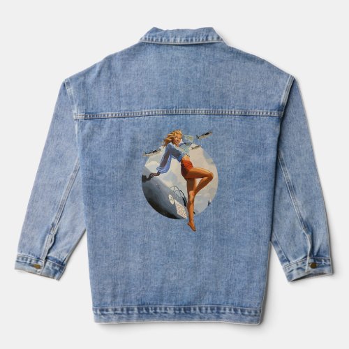 Pin up Girl blonde air force in WW2 40s  Denim Jacket