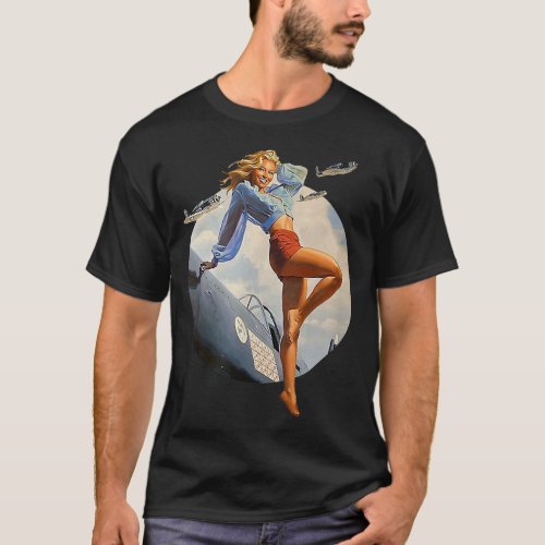 Pin up Girl blonde air force in WW2 40s T_Shirt