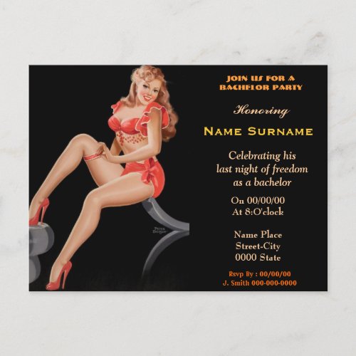 pin up girlboys night outSTRIPCLUBBACHELOR Postcard