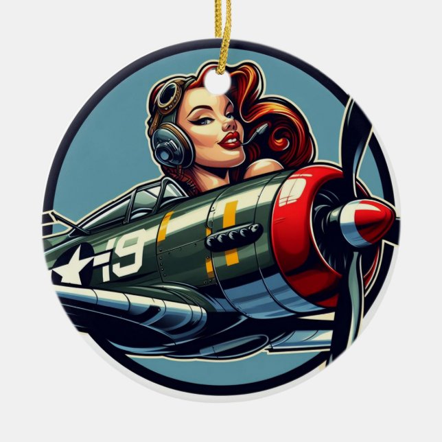 Pin up girl ceramic ornament (Front)