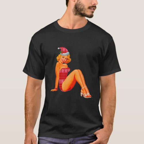 Pin Up Girl Christmas Vintage Retro Ugly T_Shirt