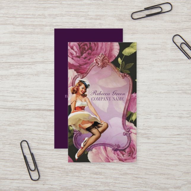 Pin Up Girl Cosmetologist Hair makeup artist Business Card (Front/Back In Situ)