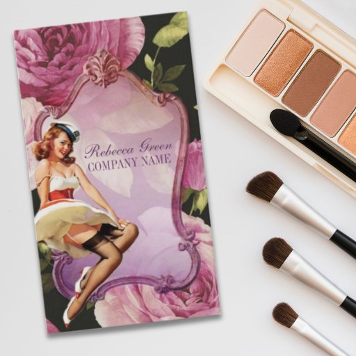 Customizable purple rose vintage girly makeup artist business card templates