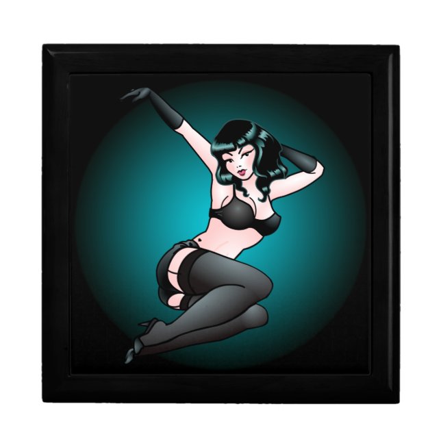 Pin Up Girl Gift Box 50s Retro Pinup Jewelry Box (Front)