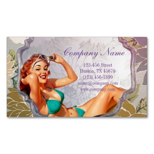 Pin Up Girl Hair Makeup Stylist Tanning Salon Business Card Magnet