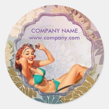 Pin Up Girl Hair Makeup Stylist Tanning Salon Classic Round Sticker by businesscardsdepot at Zazzle