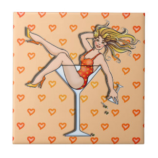 Pin-UP Girl In A Martini Glass Coaster Tile