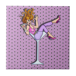 Pin-Up Girl In A Martini Glass (Red) Coaster Tile