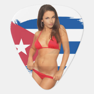 Pin-up girl in bikini on Cuban flag - Guitar pick