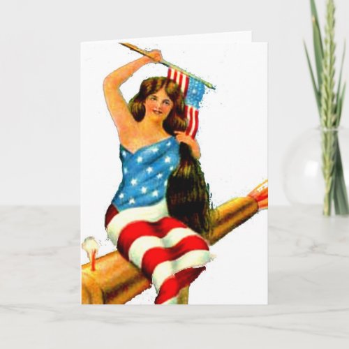 Pin Up Girl in Flag July 4th Vintage Postcard Art