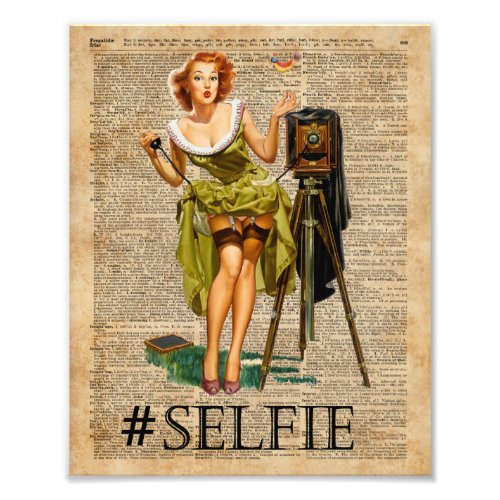 Pin Up Girl Making selfie Vintage Dictionary Art Photo Print