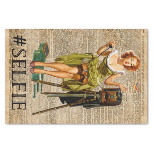 Pin Up Girl Making selfie Vintage Dictionary Art Tissue Paper