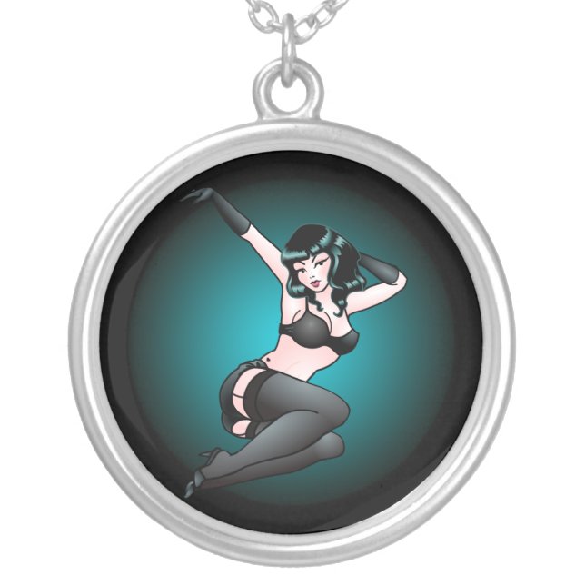 Pin Up Girl Necklace Retro Jazzy Art Jewelry Gifts (Front)