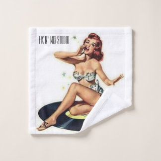 Pin Up Girl on Record Wash Cloth