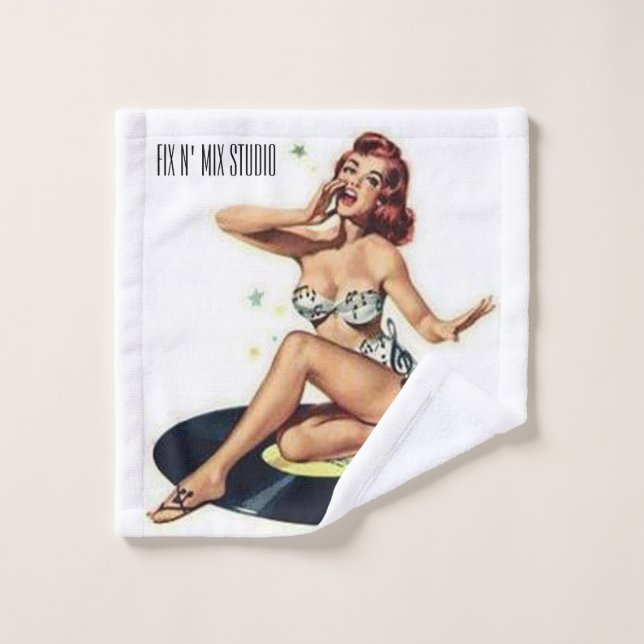 Pin Up Girl on Record Wash Cloth (Wash Cloth)