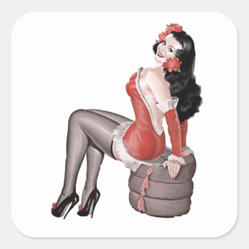 Pin Up Girl on Tires Square Sticker