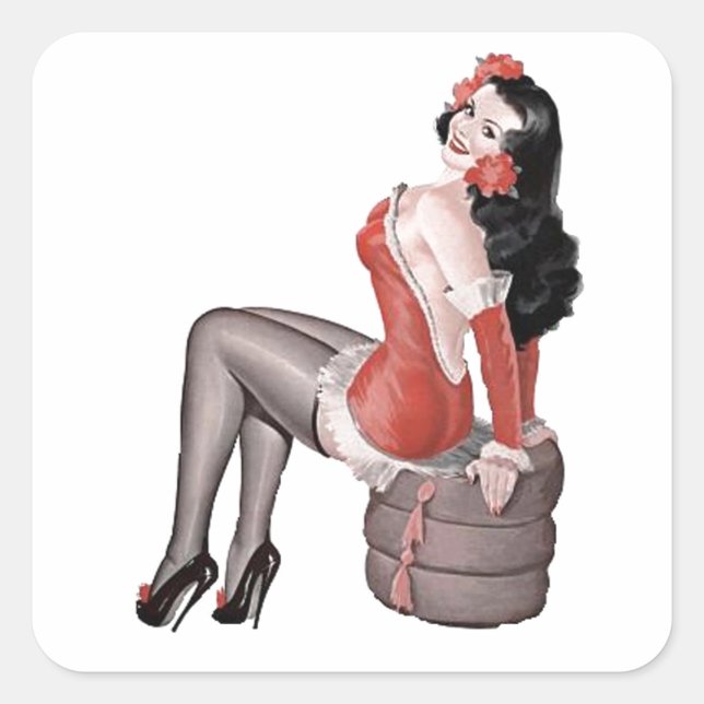 Pin Up Girl on Tires Square Sticker (Front)