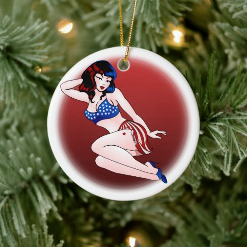 Pin Up Girl Ornament Personalized USA  Pinup Decor