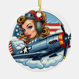 Pin-Up Girl P-47 Ceramic Ornament