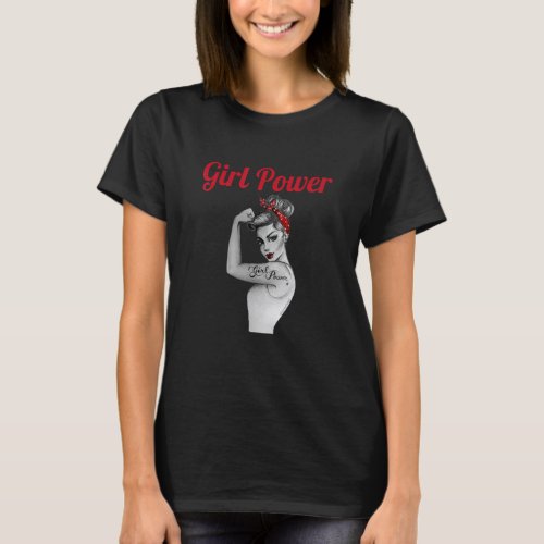 Pin Up Girl Power Red Quote Modern Rosie Vintage R T_Shirt