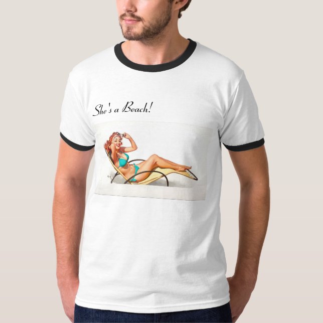 pin up girl 'she's a beach'. T-Shirt (Front)
