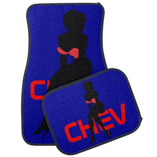 Pin Up Girl Sitting On Chev Car Mat