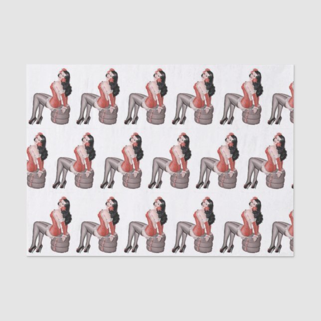 Pin Up Girl sitting on tires Tissue Paper (Front)